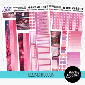 Hobonichi Cousin Weekly View Sticker Kit featuring cherry blossoms in red and pink