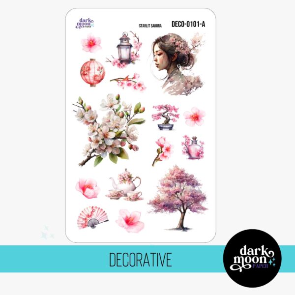 Cherry blossom themed decorative planner stickers