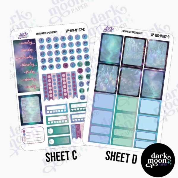 Enchanted Apothecary vertical planner weekly kit with date covers and sticky note boxes