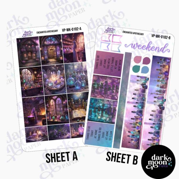 Enchanted Apothecary vertical planner weekly kit with header and full box stickers