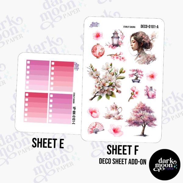 Cherry blossom themed vertical planner layout ideas, planner sheets with full box ombre checklists and decorative sticker sheets