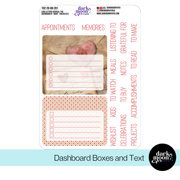 Standard Vertical Planner Dashboard Kit - Love Letters -102-20-DB - Image 7