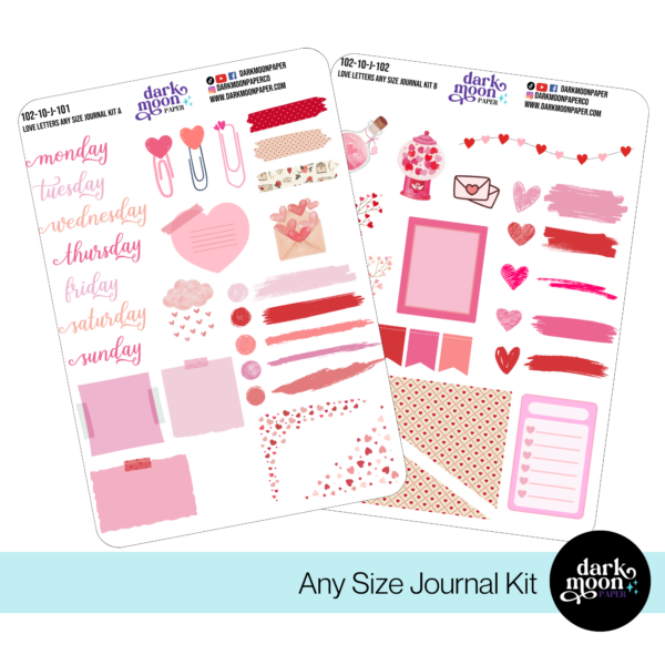 Love themed journal kit with hearts, washi and decorative stickers