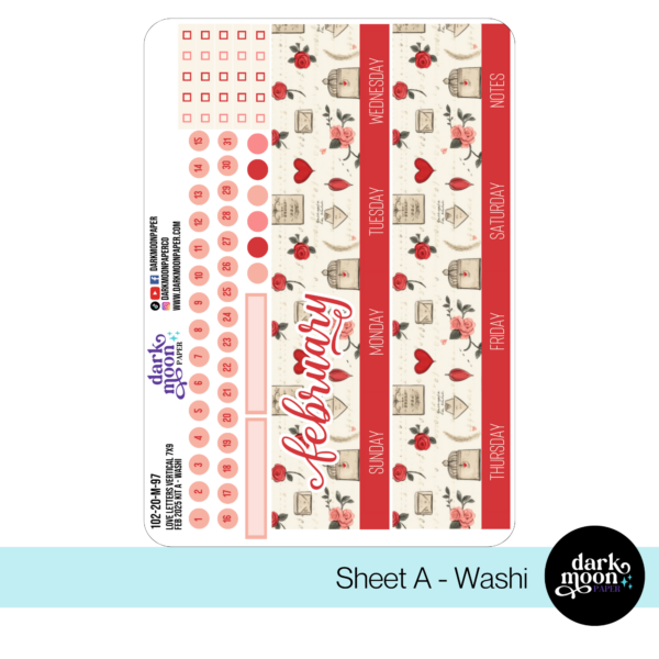 Header sheet for A February valentine themed sticker kit for standard vertical sized planners on the monthly calendar pages