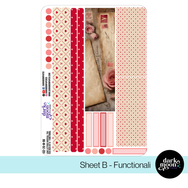 Functional stickers for A February valentine themed sticker kit for standard vertical sized planners on the monthly calendar pages