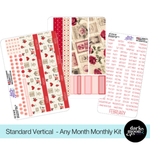 A valentine themed sticker kit for standard vertical sized planners on the monthly calendar pages