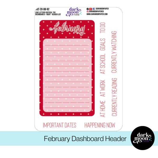 Standard Vertical Planner Dashboard Kit - Love Letters -102-20-DB - Image 2