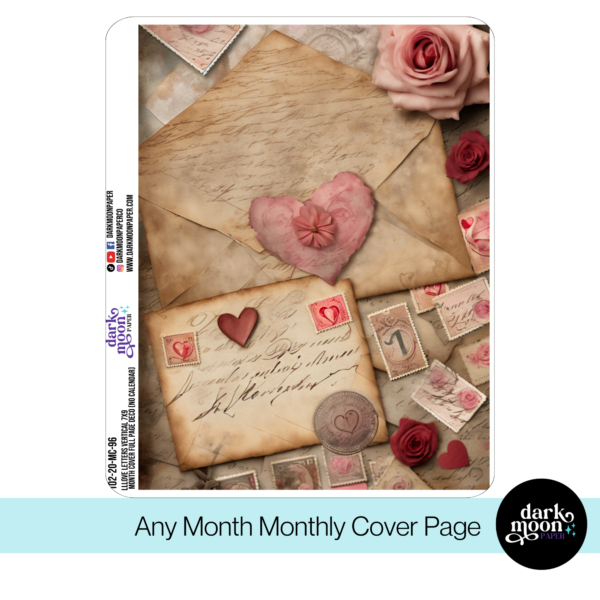 Love themed monthly cover page for standard vertical planners, undated