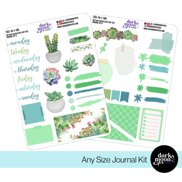 A succulent plant themed journaling kit to fit any sized diary or planner, in a succulent plant theme