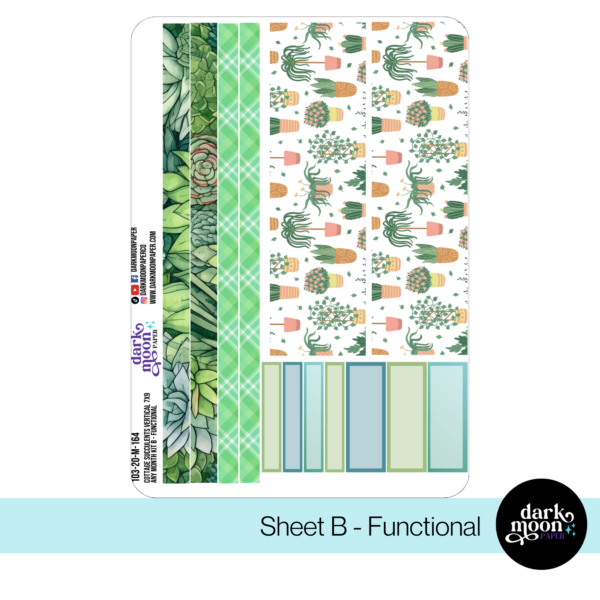 vertical monthly layout planner pages for a 7x9 planner in a succulent plant theme functional sheet view