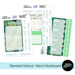 March dashboard stickers for a 7x9 inch planner in a succulent plant theme