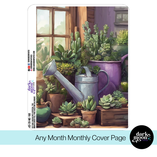 monthly cover page for a 7x9 planner in a succulent plant theme decorative