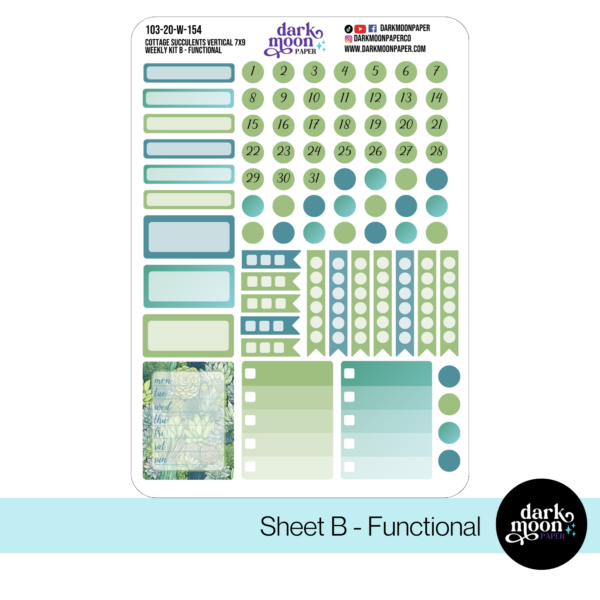 Standard vertical planner pages for a 7x9 planner in a succulent plant theme, functional sheet view