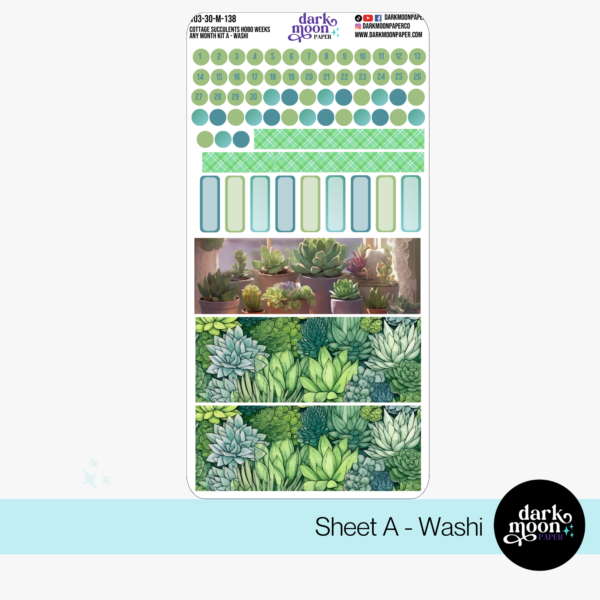 Hobonichi Weeks Any Month Monthly sticker Kit featuring succulent plants, washi sheet closeup