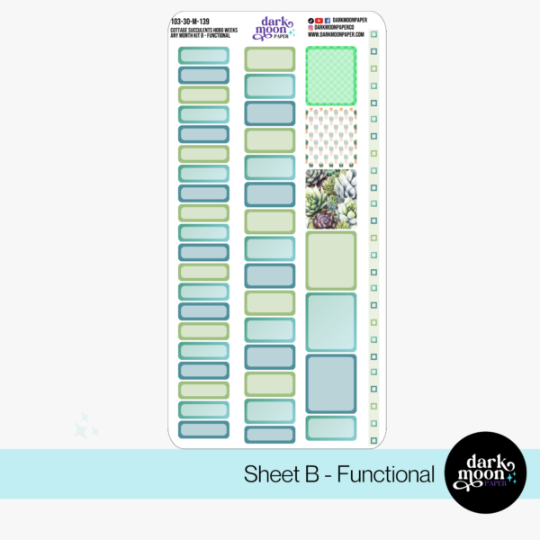 Hobonichi Weeks Any Month Monthly sticker Kit featuring succulent plants, functional sheet closeup