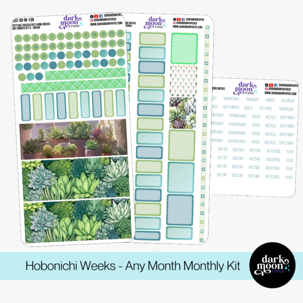 Hobonichi Weeks Any Month Monthly sticker Kit featuring succulent plants