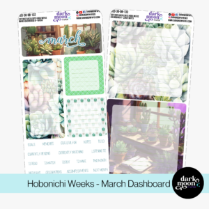 A succulent plant themed March monthly dashboard planner sticker kit for the hobonichi weeks sized planner