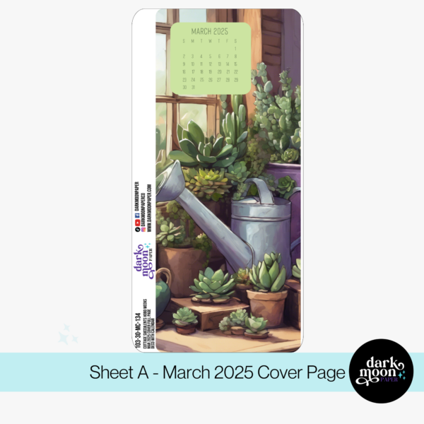 Hobonichi Weeks decorative montly cover page featuring succulent plants, with march 2025 calendar