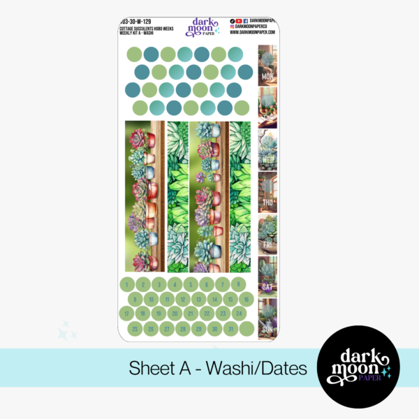 A succulent plant themed weekly planner sticker kit for the hobonichi weeks sized planner, view of the washi page