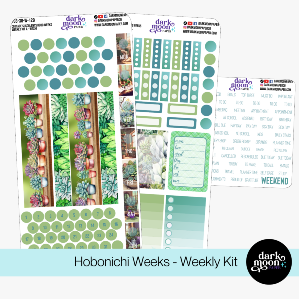 A succulent plant themed weekly planner sticker kit for the hobonichi weeks sized planner