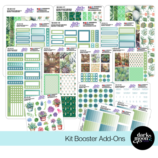 Add-on stickers for planners in a green succulent theme