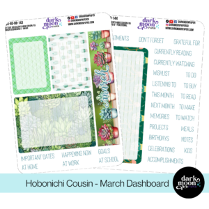 Decorative March dashboard stickers for the hobonichi cousin in a succulent plant theme