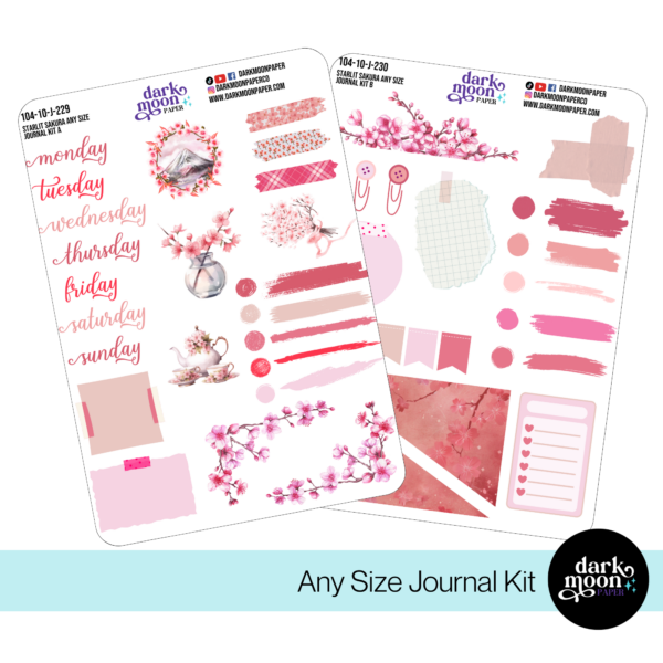 Cherry blossom themed journaling kit with an assortment of pink stickers for any sized notebook