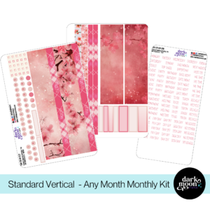 A pink cherry blossom monthly sticker set for 7x9 inch vertical planners