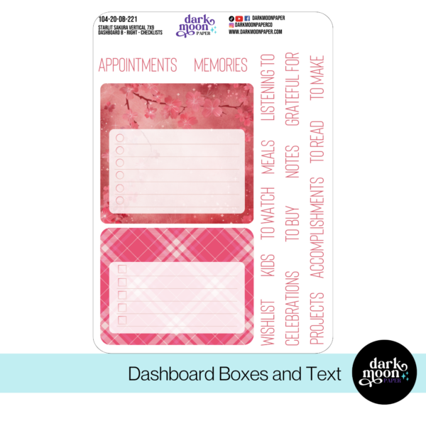 Standard Vertical Planner Dashboard Kit - Starlit Sakura - 104-20-DB - Image 3