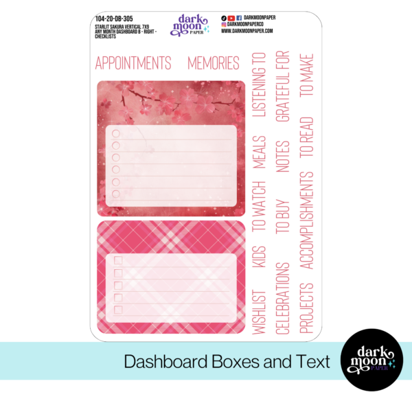 Standard Vertical Planner Dashboard Kit - Starlit Sakura - 104-20-DB - Image 7