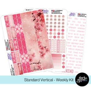 Weekly layout planner stickers for 7x9 inch notebooks in a cherry blossom pink theme