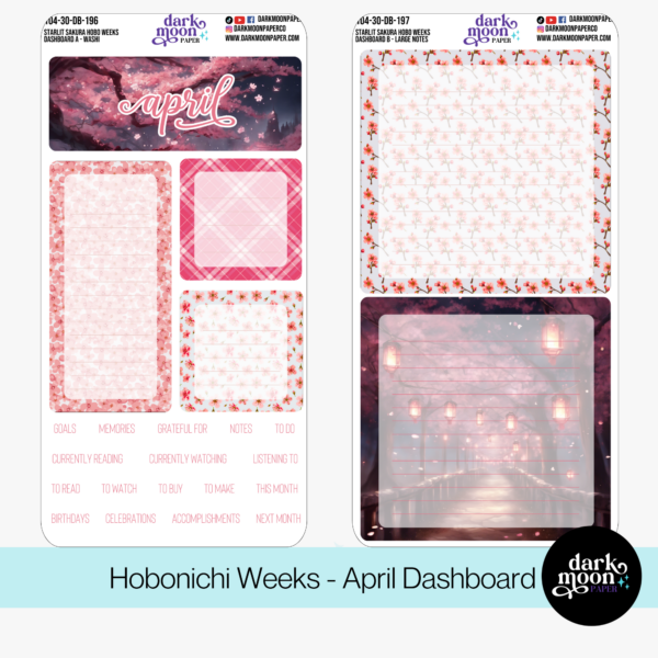 April Monthly dashboard stickers for hobonichi weeks planners featuring cherry blossoms