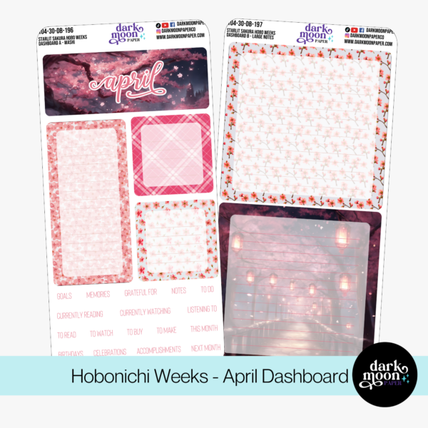 Monthly dashboard stickers for hobonichi weeks planners featuring cherry blossoms