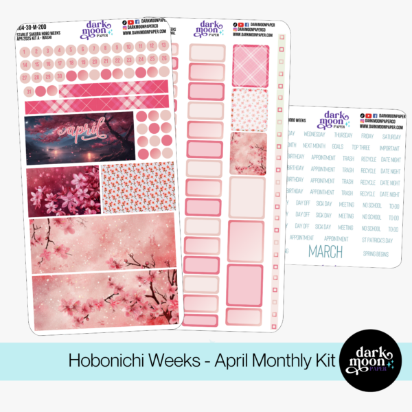 A colorful cherry blossom monthly calendar kit for the hobonichi weeks, for the month of April