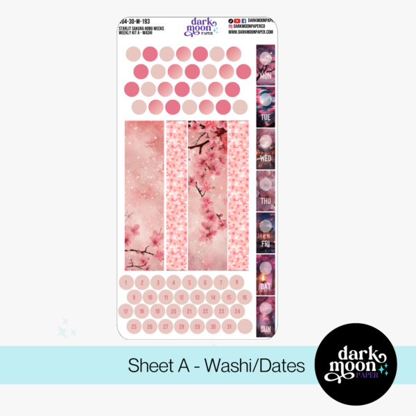 A colorful sticker kit for the hobonichi weeks planner featuring pink cherry blossoms, washi sheet page