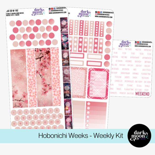 A colorful sticker kit for the hobonichi weeks planner featuring pink cherry blossoms