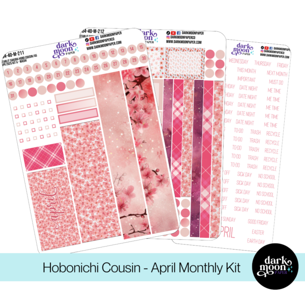 A cherry blossom themed monthly sticker kit for the month of April, sized for a A5 planner