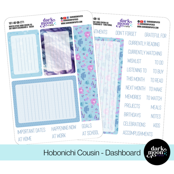 Any month monthly dashboard kit for the hobonichi cousin in a winter theme