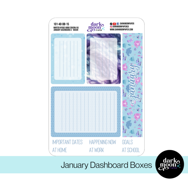 Header page of January monthly dashboard kit for the hobonichi cousin in a winter theme