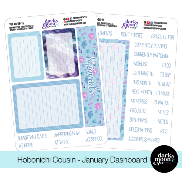 January monthly dashboard kit for the hobonichi cousin in a winter theme