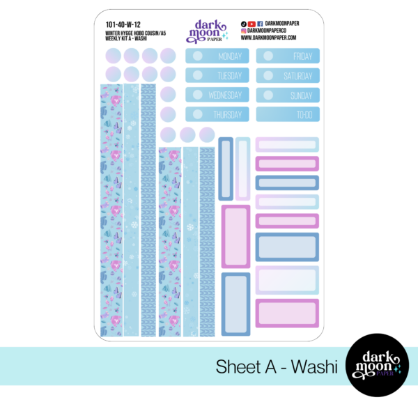 Washi strip page of the Winter themed weekly planner sticker kit for the hobonichi cousin planner