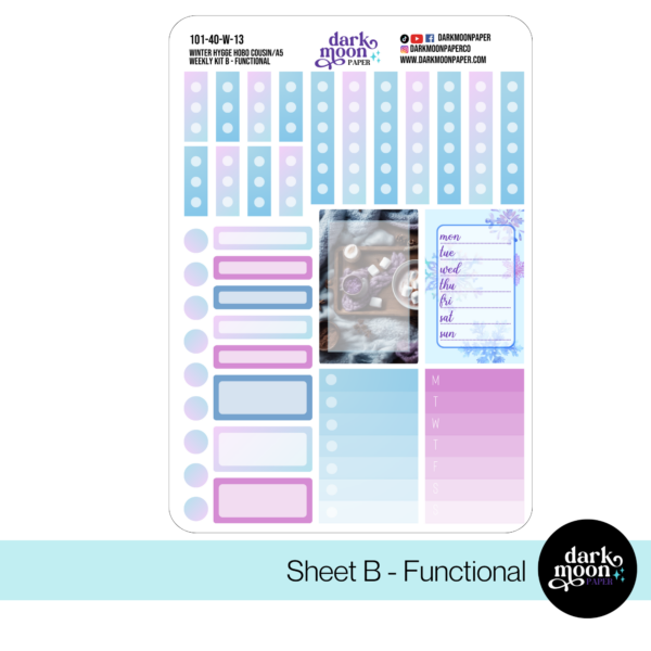 functional page of the Winter themed weekly planner sticker kit for the hobonichi cousin planner