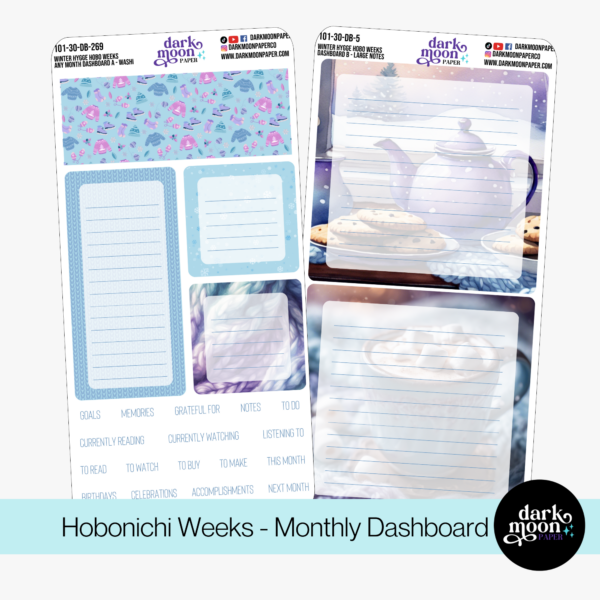 A winter themed dashboard sticker kit sized for hobo weeks planners