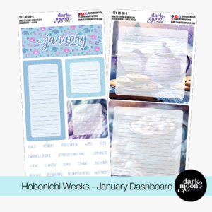 A January winter themed dashboard sticker kit sized for the hobonichi weeks planner