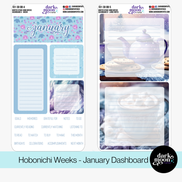 A January winter themed dashboard sticker kit sized for hobo weeks planners