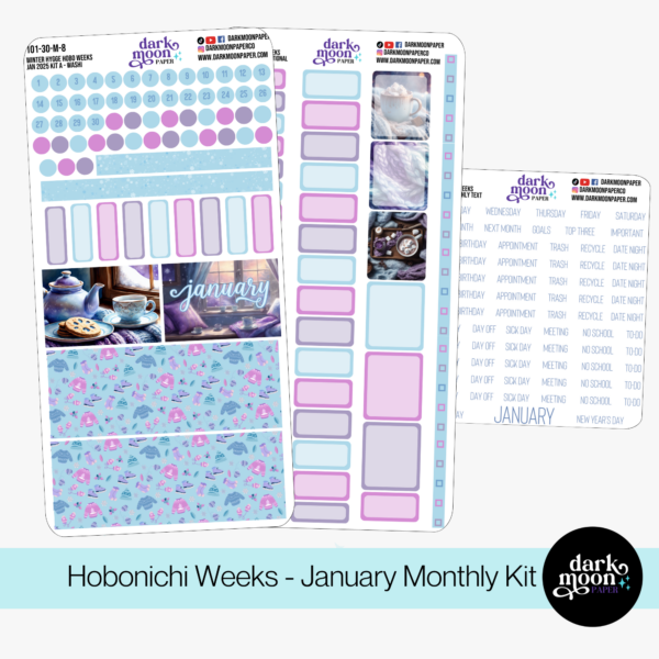 January winter themed monthly sticker kit for hobonichi weeks