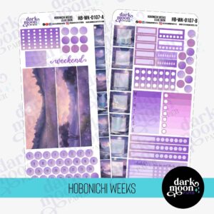 diy weekly planner ideas for hobonichi weeks, Lilac Dusk sticker kit date cover and sticky note view