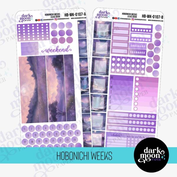 diy weekly planner ideas for hobonichi weeks, Lilac Dusk sticker kit date cover and sticky note view