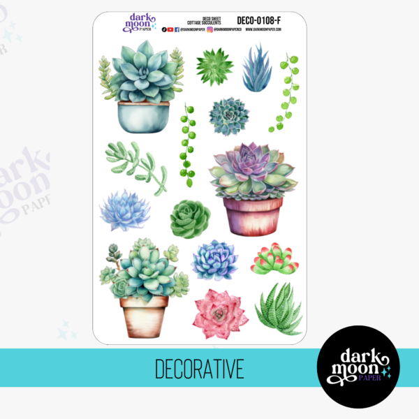 Hobonichi Weeks stickers for weekly layout, Cottage Succulents design, decorative stickers