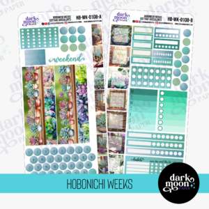 Hobonichi Weeks stickers for weekly layout, Cottage Succulents design, full kit view